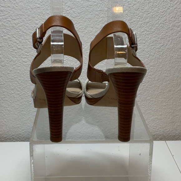 VIA SPIGA Leather Ankle Strap Sandal Tan Linen Color Block Size 9 - Picture 4 of 8